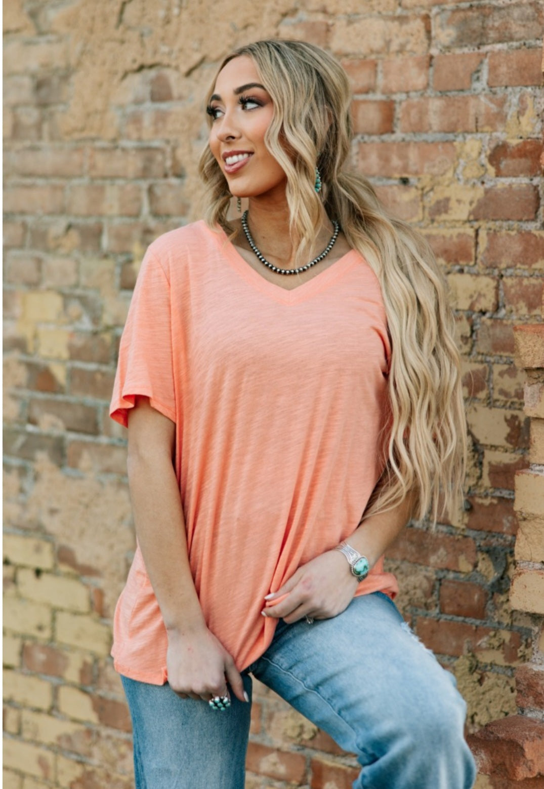 Apricot V-Neck Tee