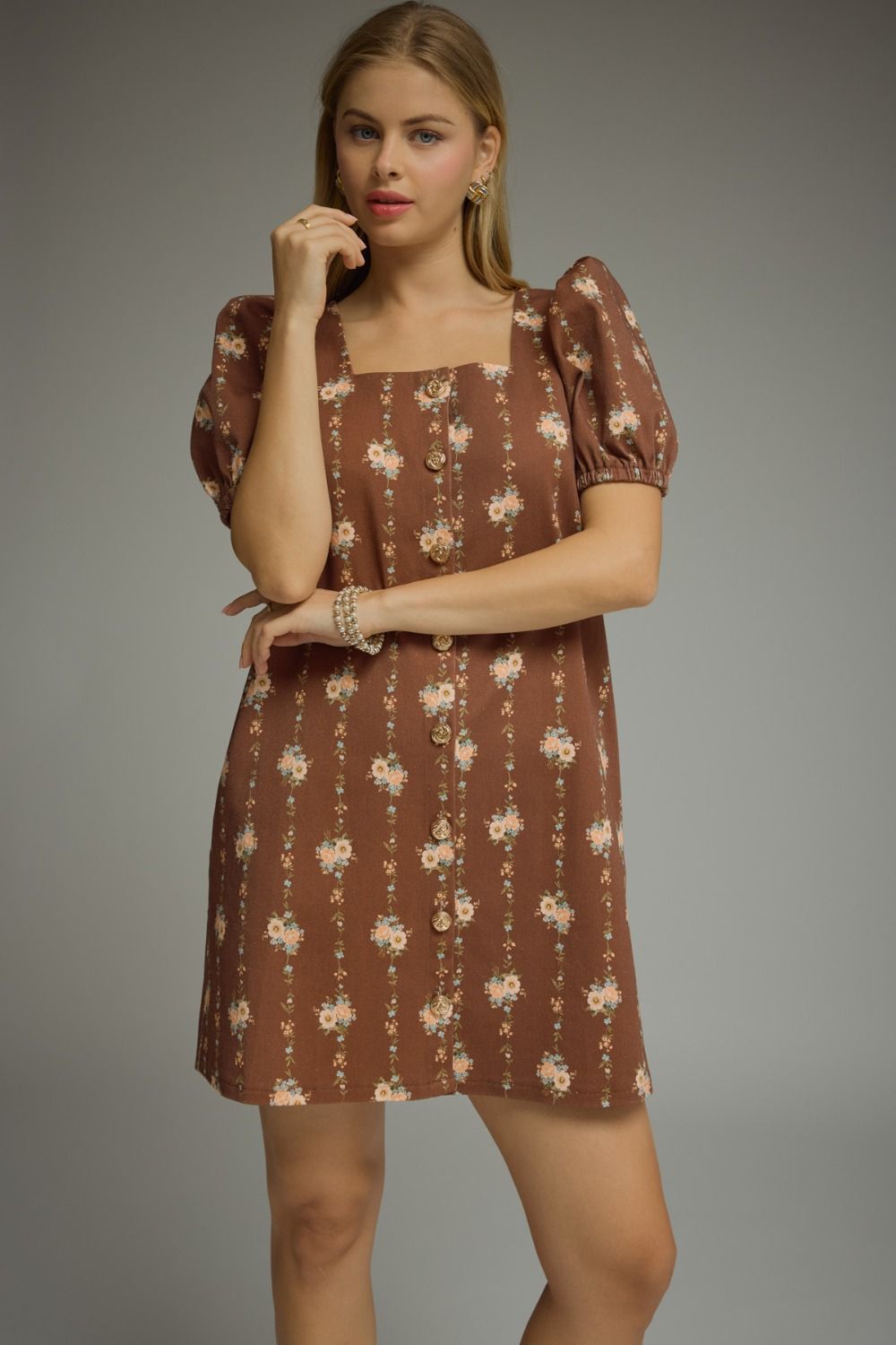 brown square neck dress Floral – The Clothes Line Boutique Long mesh sleeves Cayley Burgundy 100% Washable BAB-Promoted Womens 4 Primary color:Black with Maroon Pattern