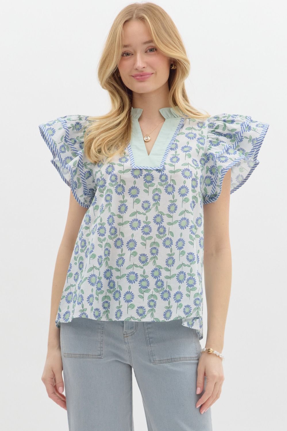 Mint & Blue Floral Top