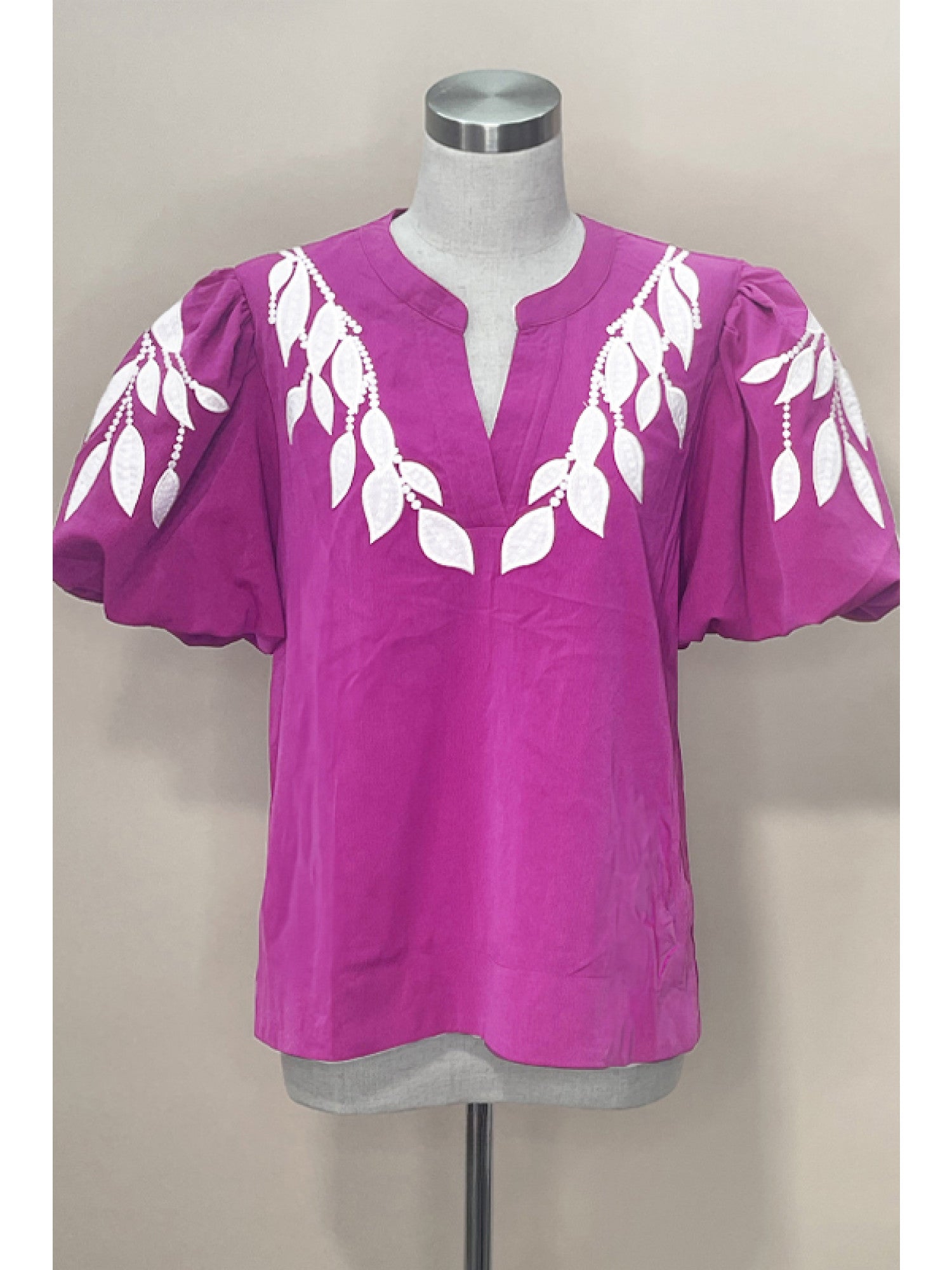 Magenta Leaf Embroidered