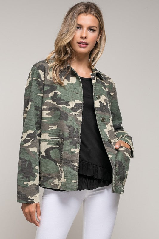 Camo Button Down Jacket The Clothes Line Boutique