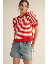 Red Stripe Puff Sleeve