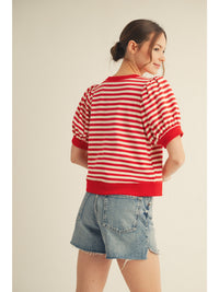 Red Stripe Puff Sleeve