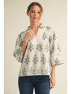 3/4 Sleeve White Floral