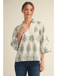 3/4 Sleeve White Floral