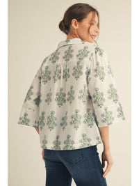 3/4 Sleeve White Floral