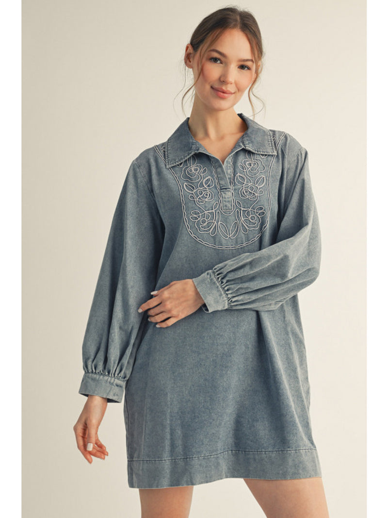 Denim Embroidered Dress