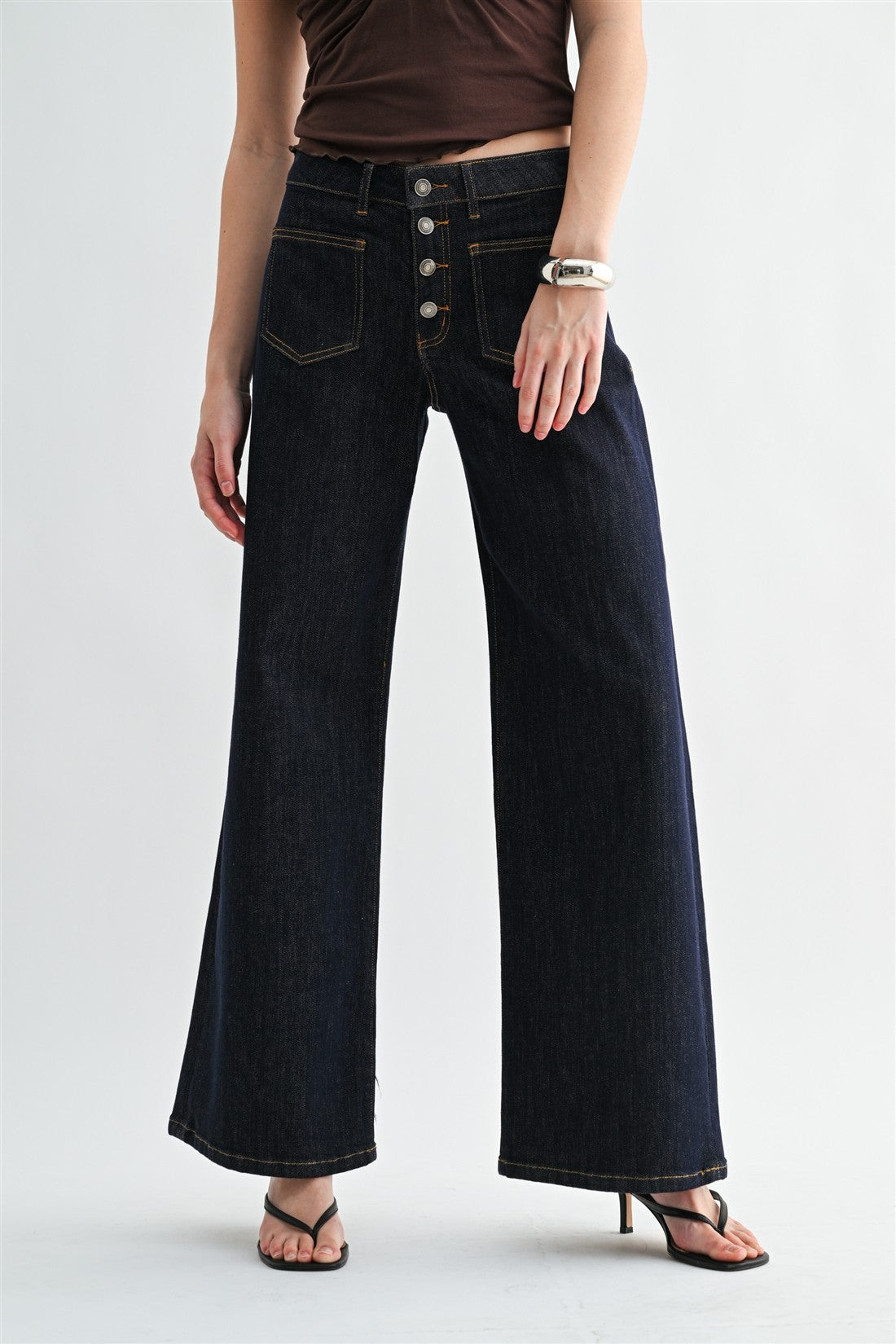 Dark Button Front Denim