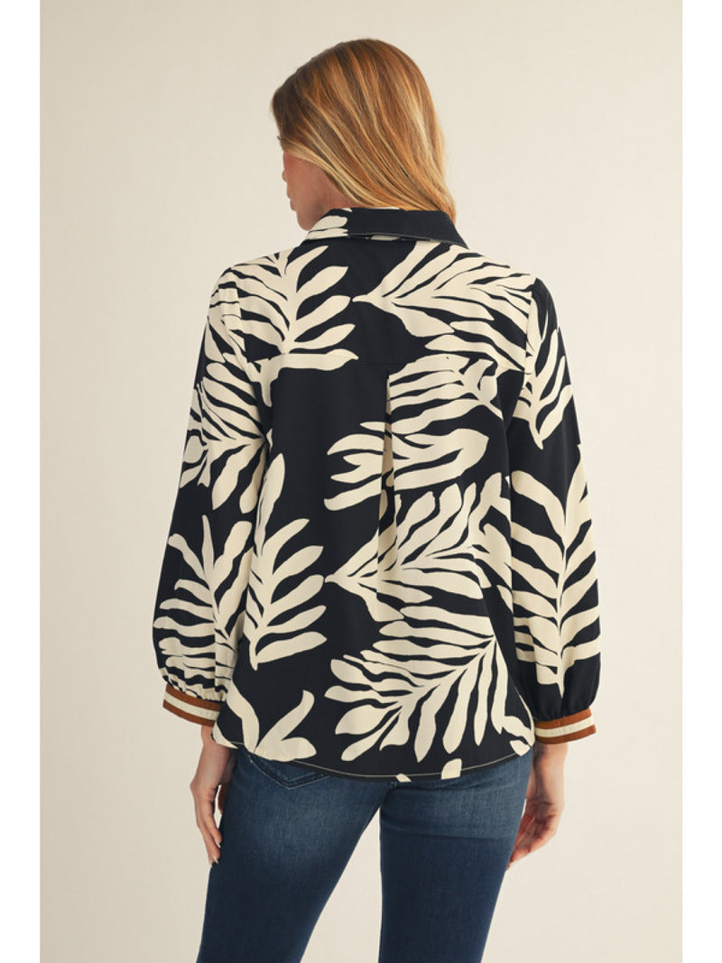 Black Leaf Print Top