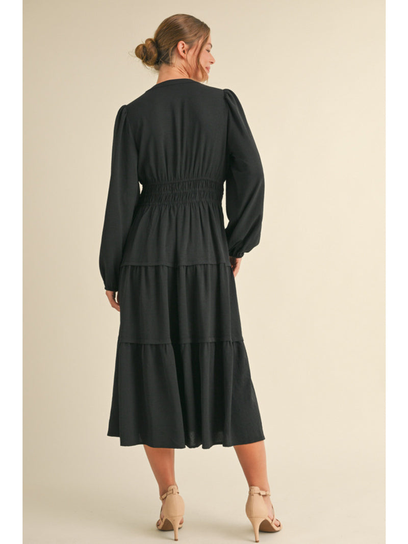 Black Tiered Midi Dress