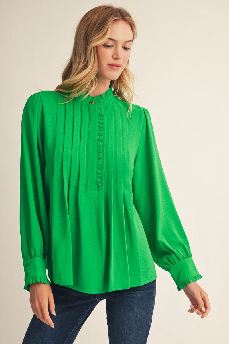 Green Pleat Detail Blouse