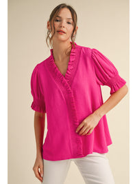 Hot Pink Frill V-Neck