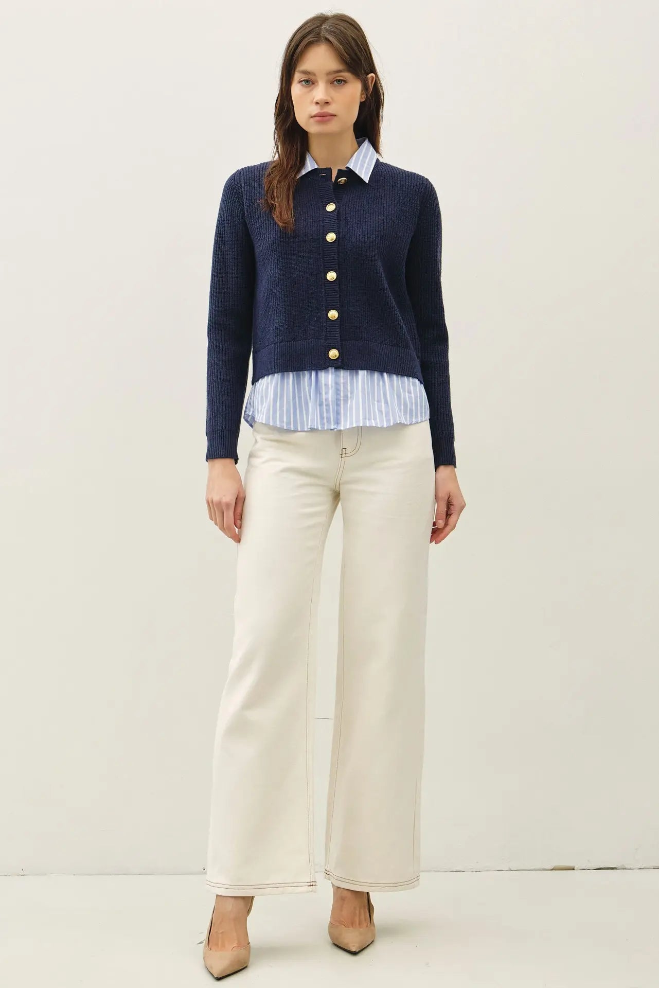 Navy Classic Collared Cardigan