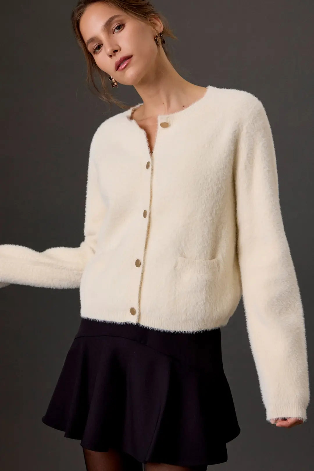 Ivory Gold Button Cardigan