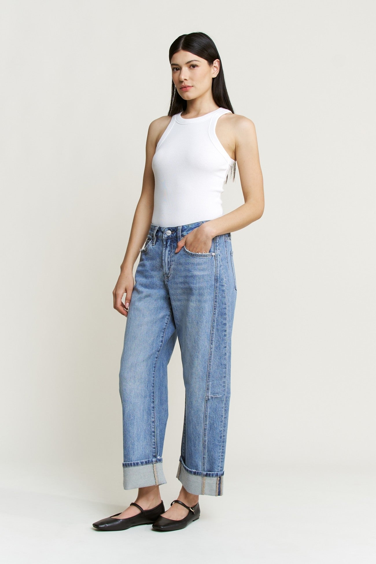 Barrel Cuff Hem Denim