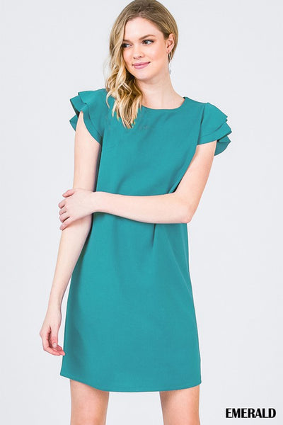 Emerald Ruffle Sleeve Dress
