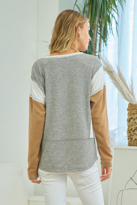 Grey Colorblock Knit Top