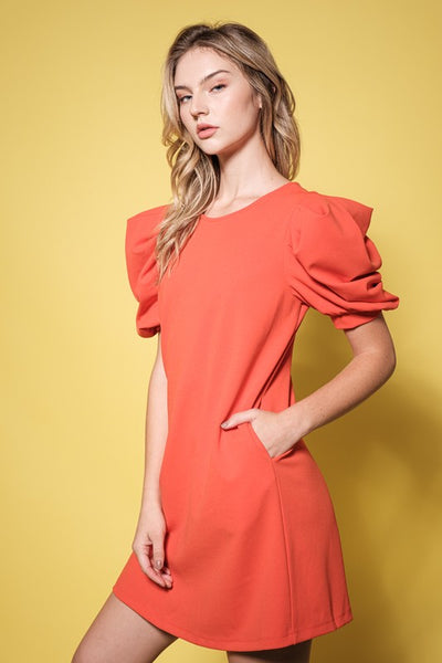 Orange Balloon Sleeve Dress