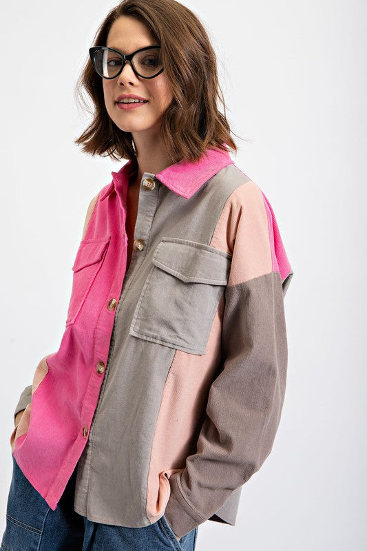 Pink Colorblock Button Down