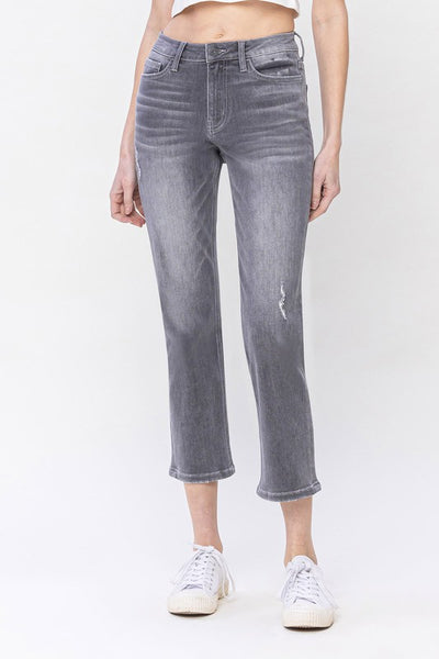 Grey Wash High Rise Crop