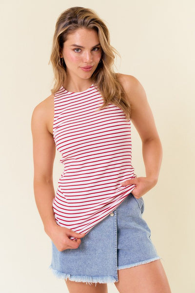 Red Striped Cut-Out Back