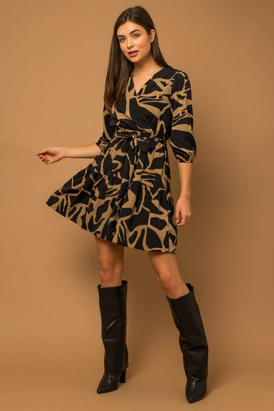 Black & Taupe Abstract Dress