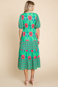 Green Print Midi Dress