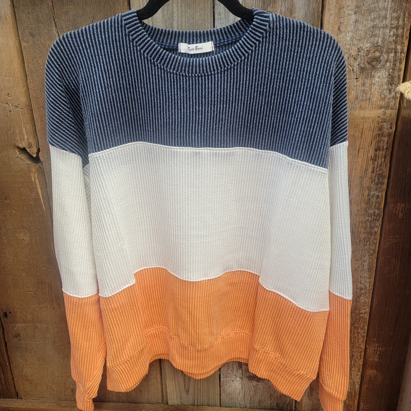 Orange & Navy Colorblock Rib
