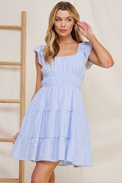Blue Stripe Seersucker Dress