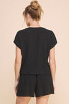 Black Pinstripe Linen Top