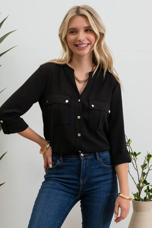 Black Gold Button Top