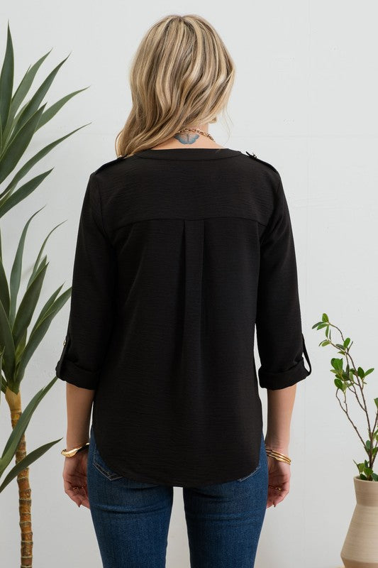 Black Gold Button Top