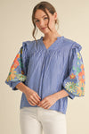 Sky Blue Embroidered Sleeve