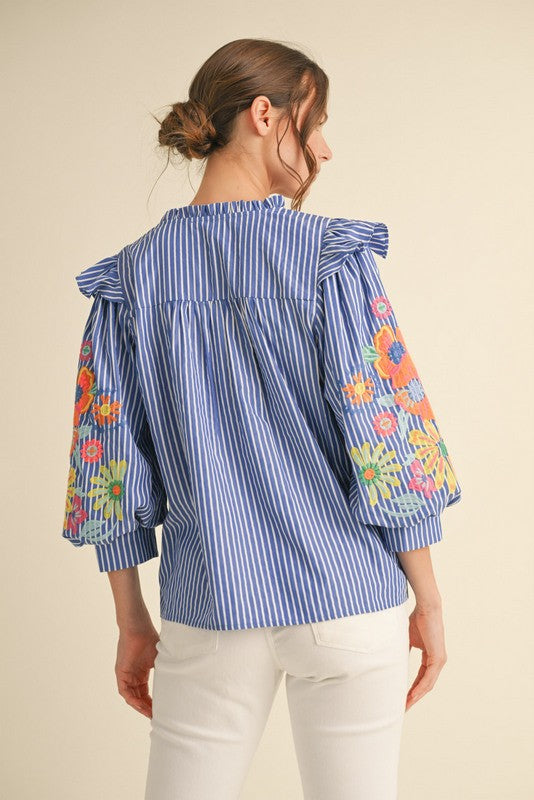 Sky Blue Embroidered Sleeve