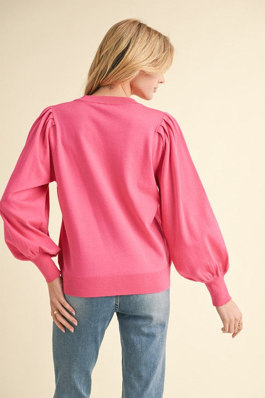 Hot Pink Puff Sleeve