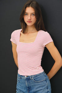 Red Stripe Cap Sleeve