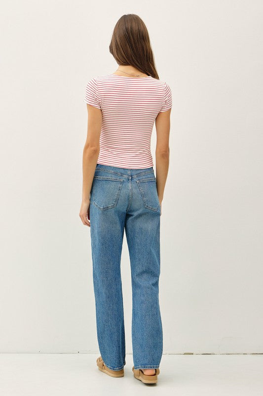 Red Stripe Cap Sleeve