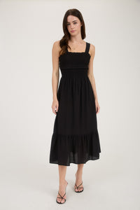Black Smocked Midi