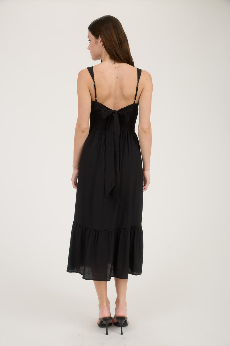 Black Smocked Midi