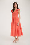 Coral Flutter Sleeve Midi