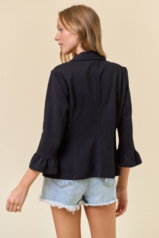 Black Ruffle Sleeve Blazer