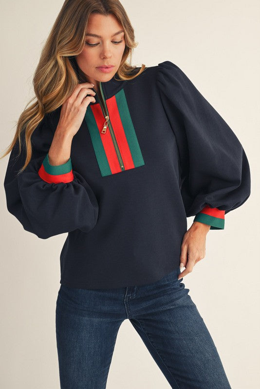 Navy Colorband Accent Top