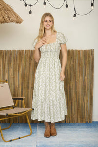 Olive Wavy Floral Midi