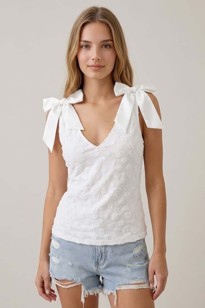 White Shoulder Tie Tank