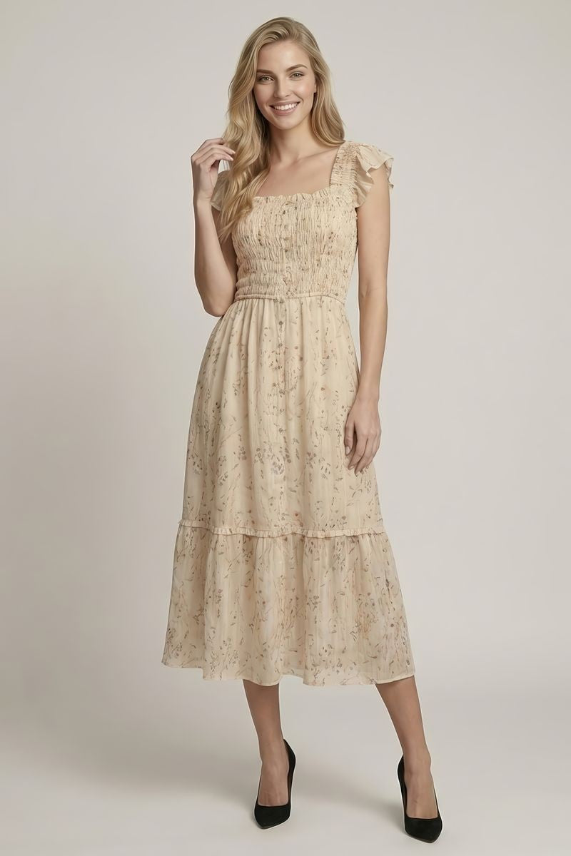 Cream Multo Floral Midi
