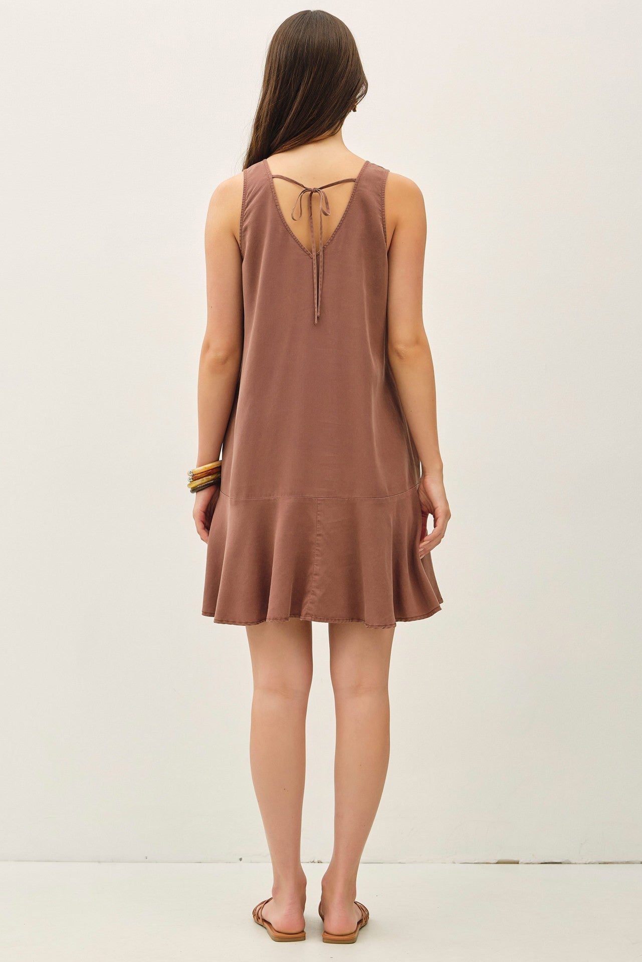 Brown Ruffle Hem Dress
