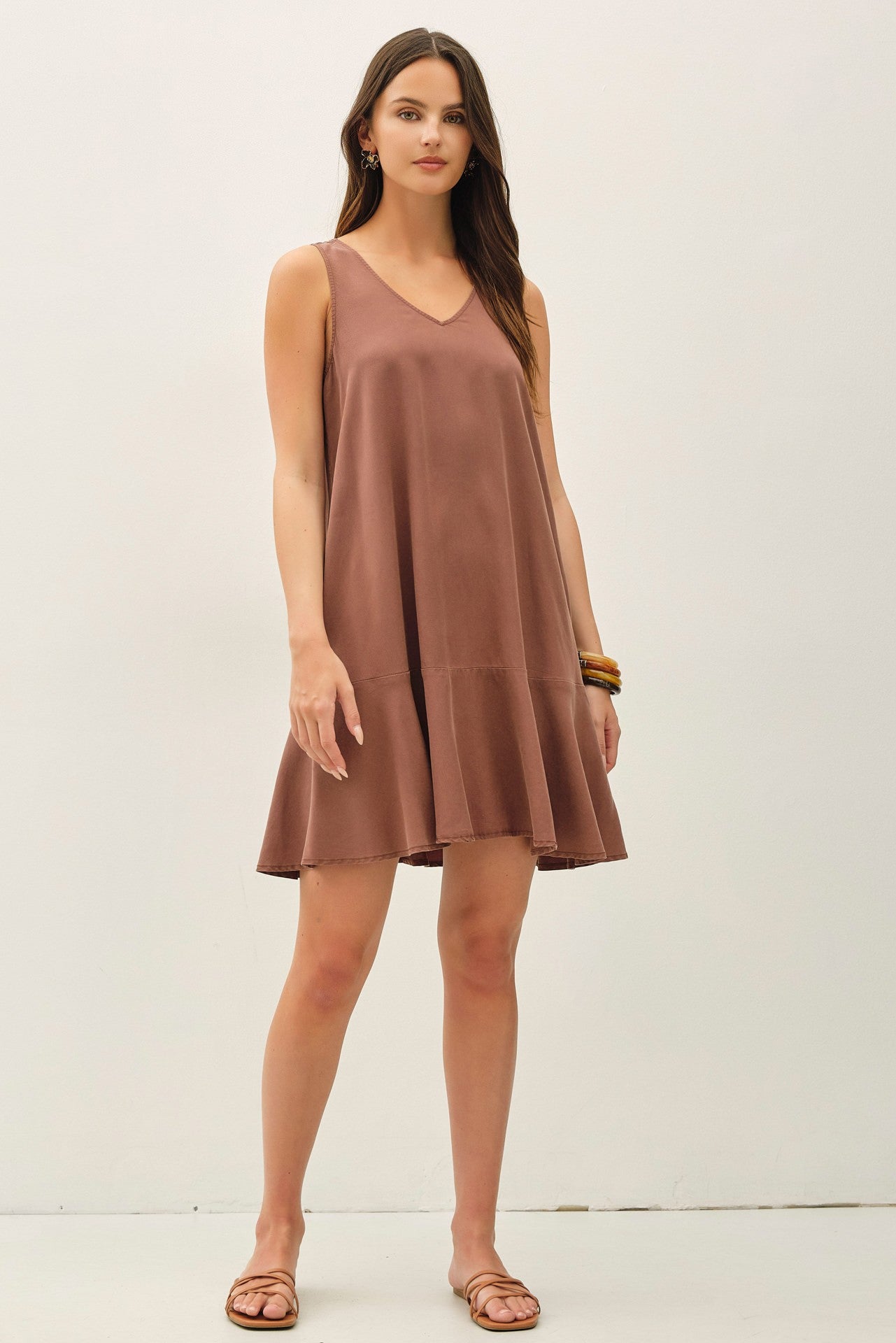 Brown Ruffle Hem Dress