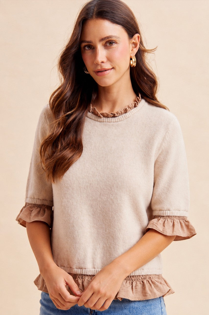 Latte Ruffle Trim Sweater