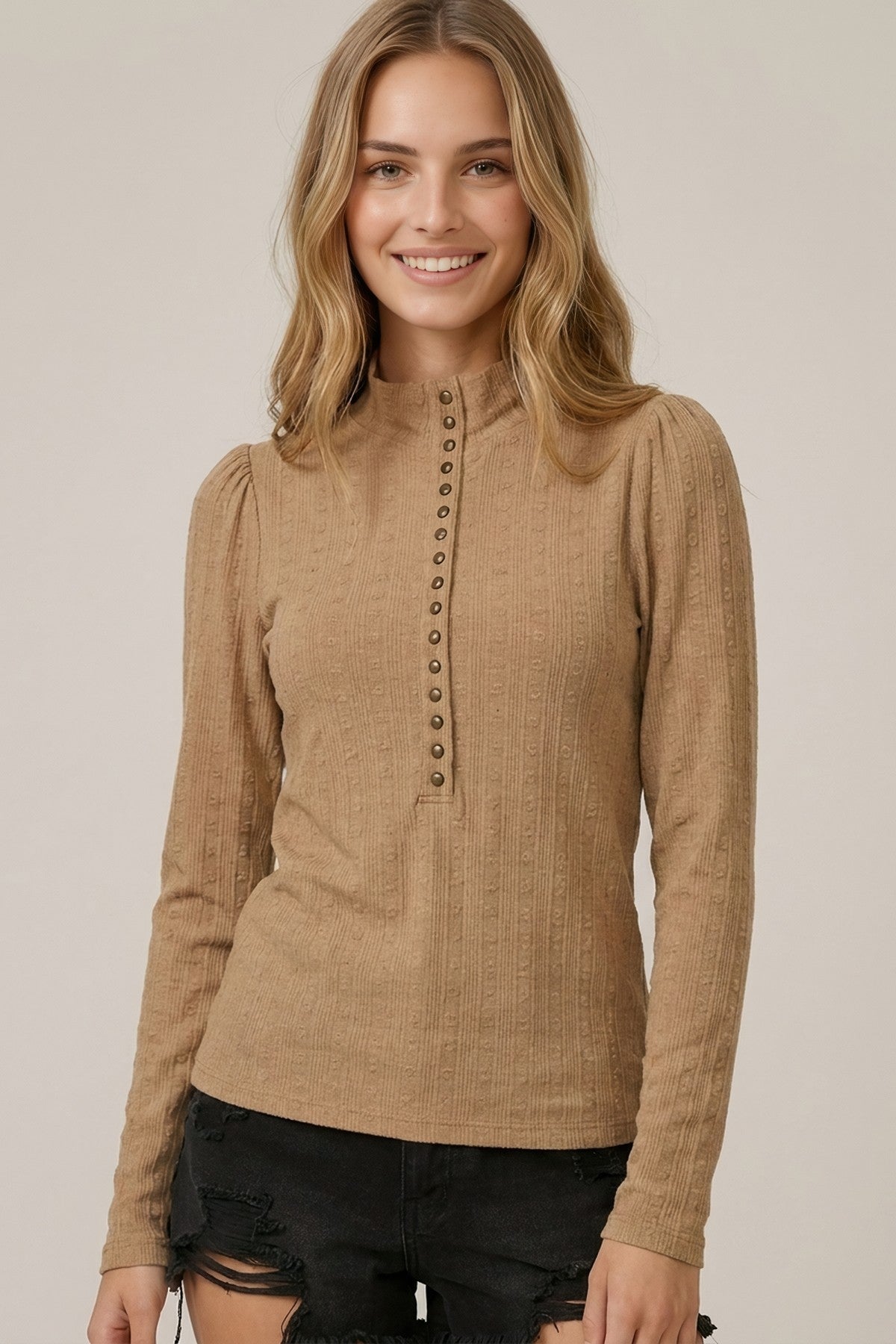 Dusty Taupe Ribbed Henley
