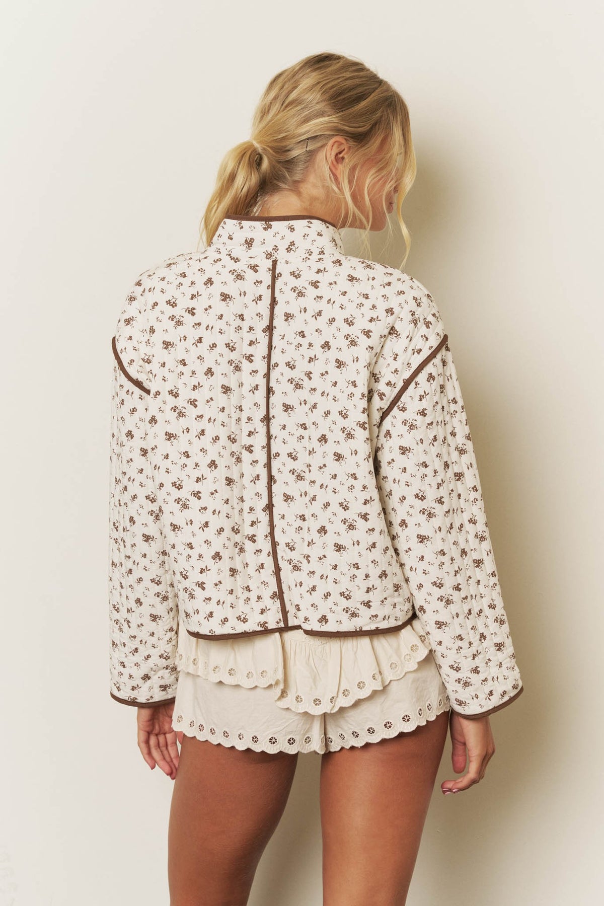 Cream Floral Quilted Jacket